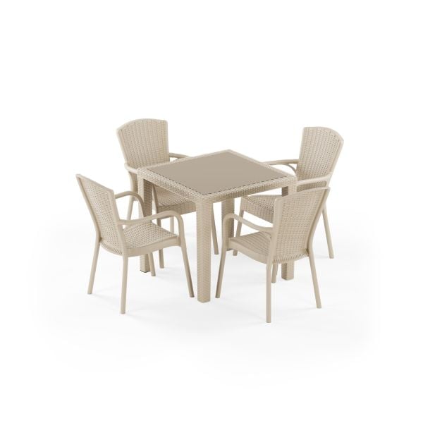 Bej 4 Kişilik Restoran Bahçe Masa Sandalye Takımı
