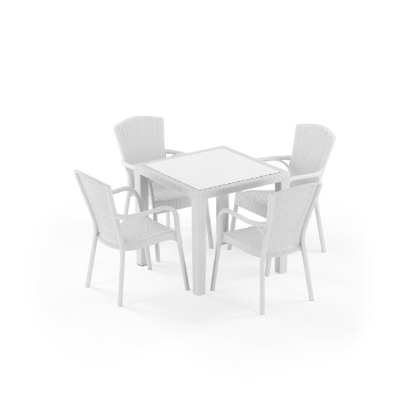 Beyaz 4 Kişilik Dış Mekan Bahçe Masa ve Sandalye Seti