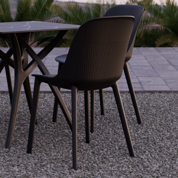 Siyah Mermer Compact Bahçe Masa Sandalye Takımı 4 Kişilik