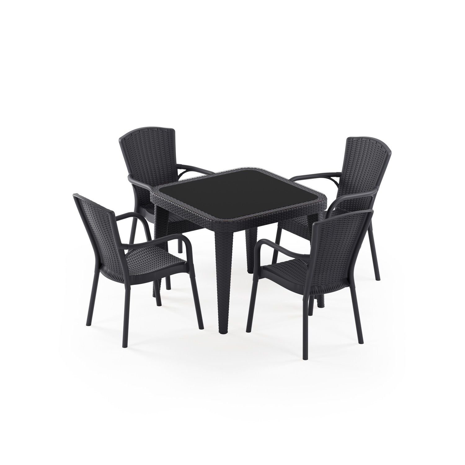 Antrasit 4 Kişilik Dış Mekan Bahçe Masa Sandalye 90x90