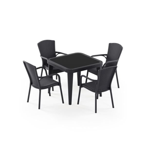 Antrasit 4 Kişilik Dış Mekan Bahçe Masa Sandalye 90x90