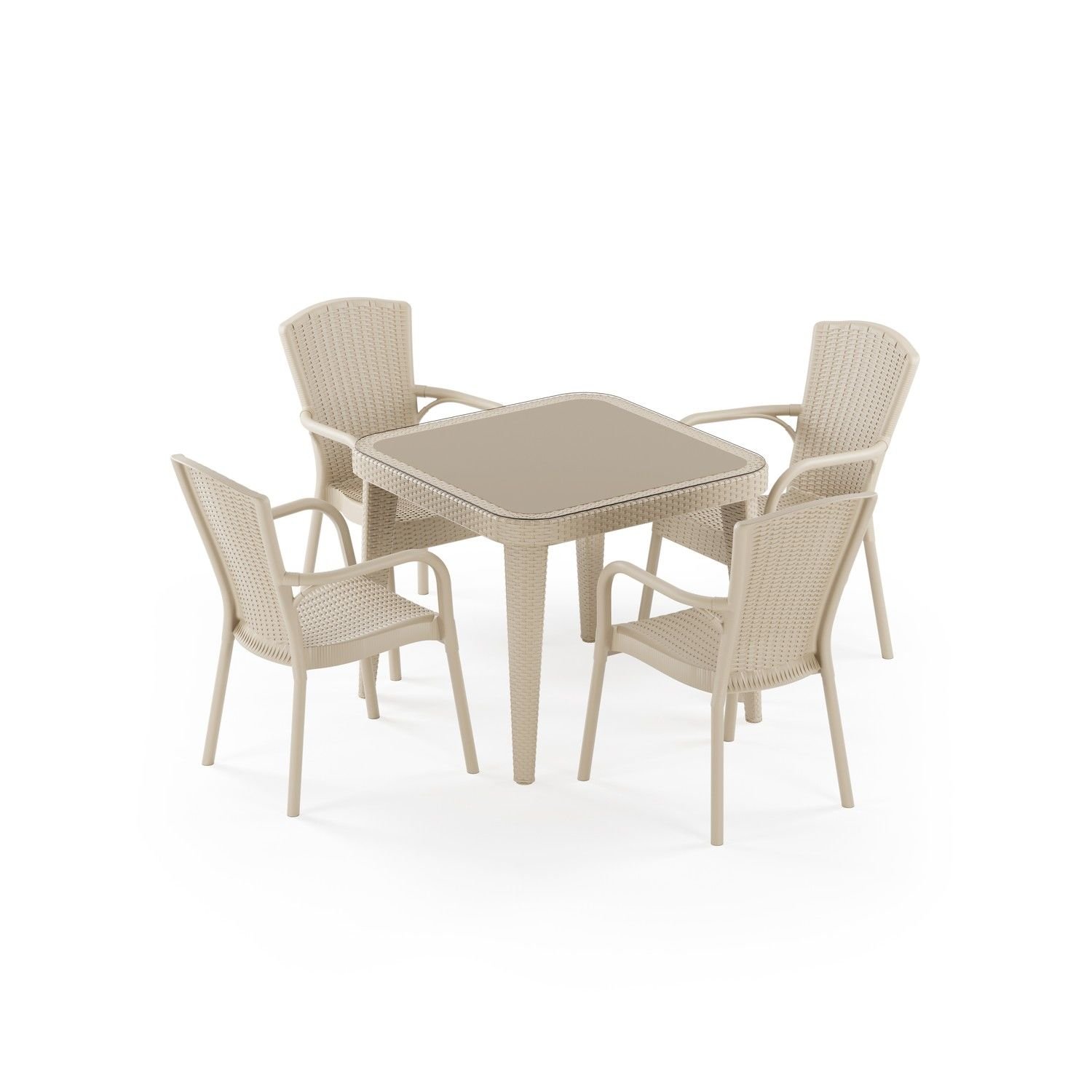 Bej 4 Kişilik Dış Mekan Bahçe Masa Sandalye Takımı 90x90