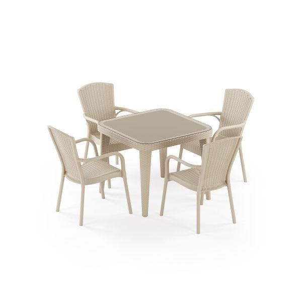 Bej 4 Kişilik Dış Mekan Bahçe Masa Sandalye Takımı 90x90