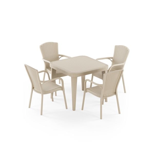 Bej 4 Kişilik Dış Mekan Bahçe Masa Sandalye Takımı 90x90