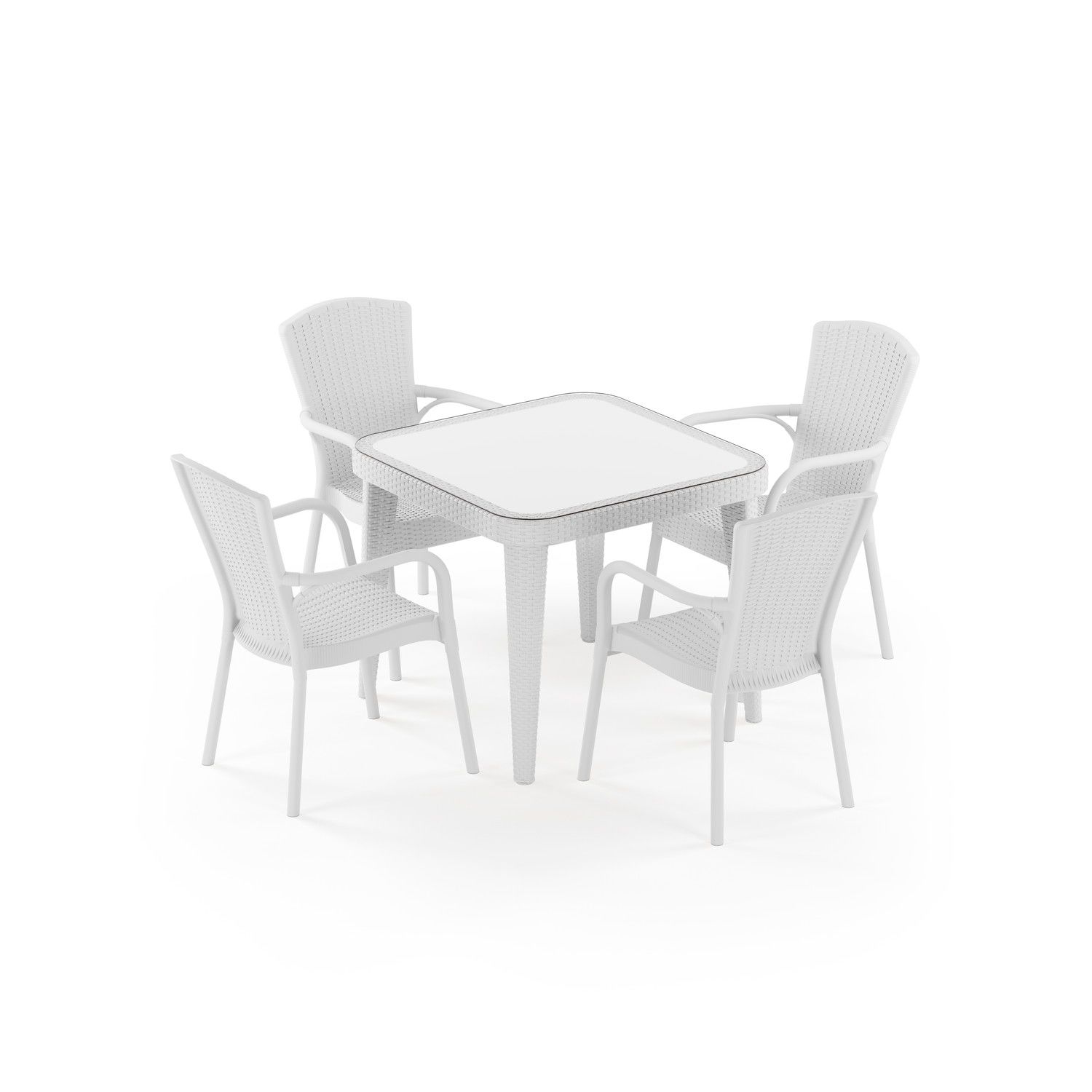 Beyaz 4 Kişilik Dış Mekan Bahçe Masa Sandalye Takımı 90x90