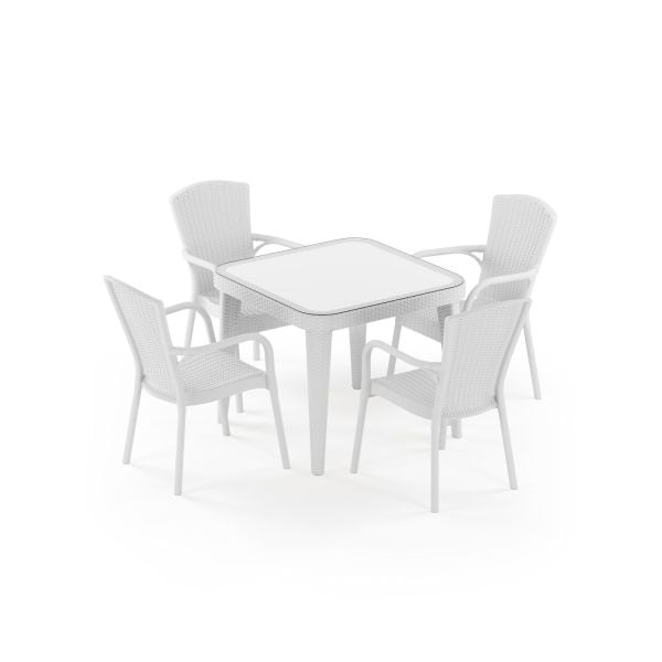 Beyaz 4 Kişilik Dış Mekan Bahçe Masa Sandalye Takımı 90x90