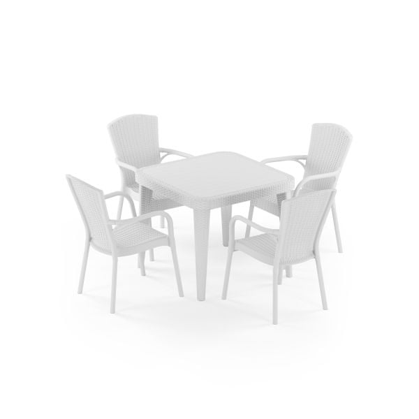 Beyaz 4 Kişilik Dış Mekan Bahçe Masa Sandalye Takımı 90x90