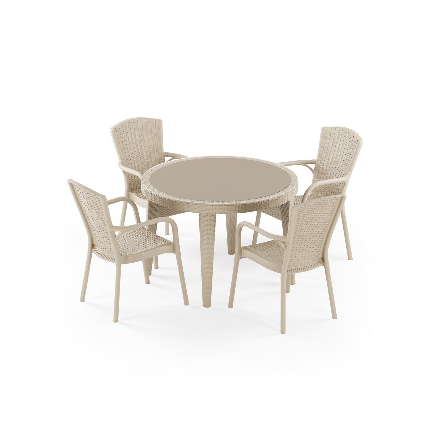 Bej Rattan Bahçe Masa Sandalye Seti 4 Kişilik 110 cm