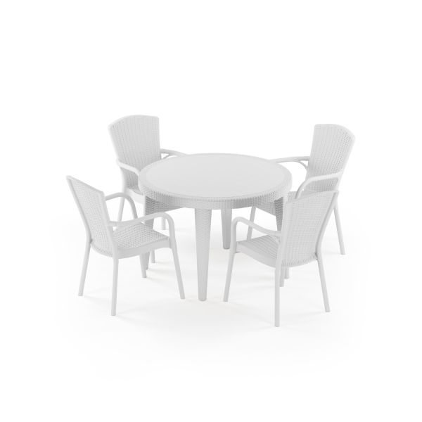 Beyaz Rattan Bahçe Masa Sandalye Takımı 4 Kişilik 110 cm