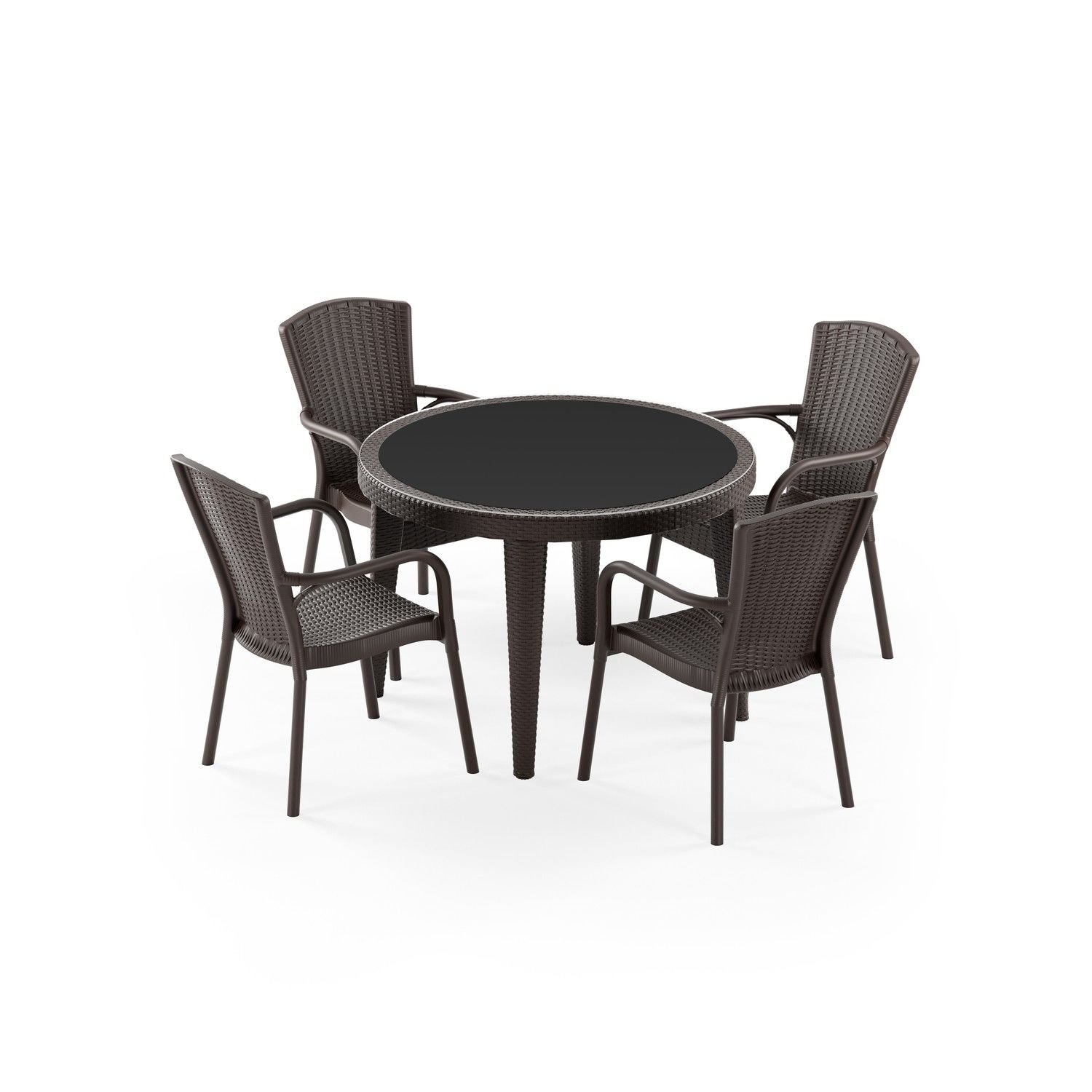 Venge Rattan Bahçe Masa Sandalye Takımı 4 Kişilik 110 cm