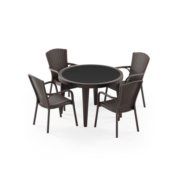 Venge Rattan Bahçe Masa Sandalye Takımı 4 Kişilik 110 cm