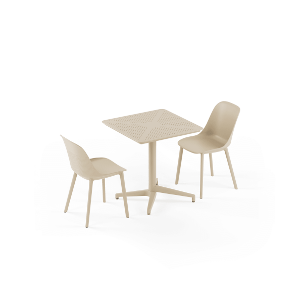 Bej Dış Mekan Bahçe Masa Sandalye Takımı 2 Kişilik 70x70 cm – Balkon, Teras, Cafe, Otel