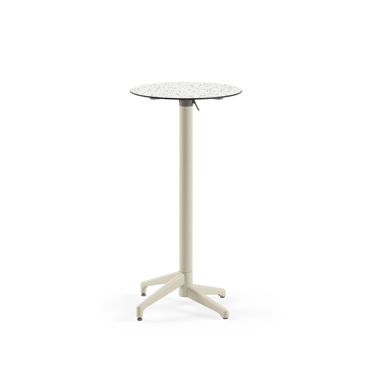 Compact Paslanmaz Katlanır Bar Masası – 60 cm Yuvarlak, Terrazzo Mermer Desenli Laminat Üst, Dış Mekan & İç Mekan Kullanımı