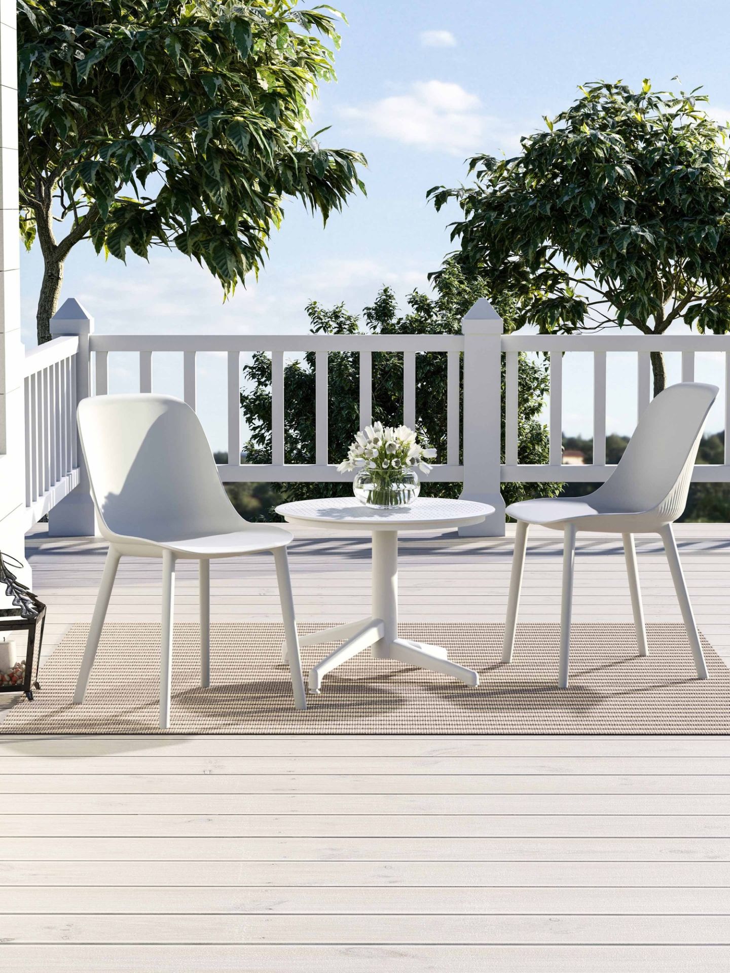 Beyaz 60cm Bahçe Sehpa Sandalye Takımı 2 Kişişilik