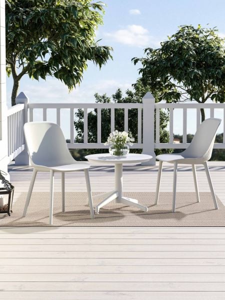 Beyaz 60cm Bahçe Sehpa Sandalye Takımı 2 Kişişilik