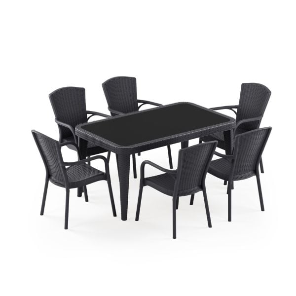 Antrasit Dış Mekan 6 Kişilik Bahçe Masa Sandalye Seti