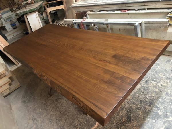 Doğal Yemek Odası Salonu Kütük Masa Üstü İmalatı - 200x90 cm Kayın Ağacından, Ceviz Rengi, 5 cm Kalınlık