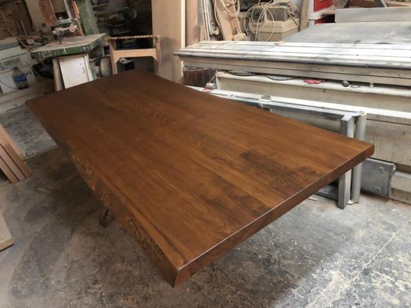 Doğal Yemek Odası Salonu Kütük Masa Üstü İmalatı - 200x90 cm Kayın Ağacından, Ceviz Rengi, 5 cm Kalınlık