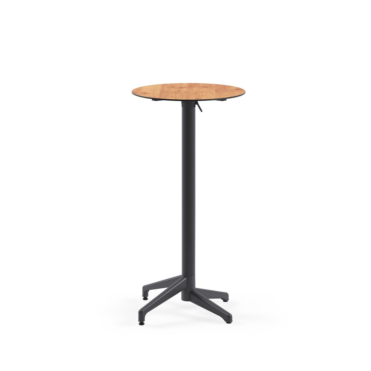 Compact Paslanmaz Yuvarlak Katlanır Bar Masası - 60 cm Çap, Novecento Ahşap Laminat Üst, Dış Mekan Bahçe & Otel Kullanımı için Dayanıklı ve Şık Tasarım