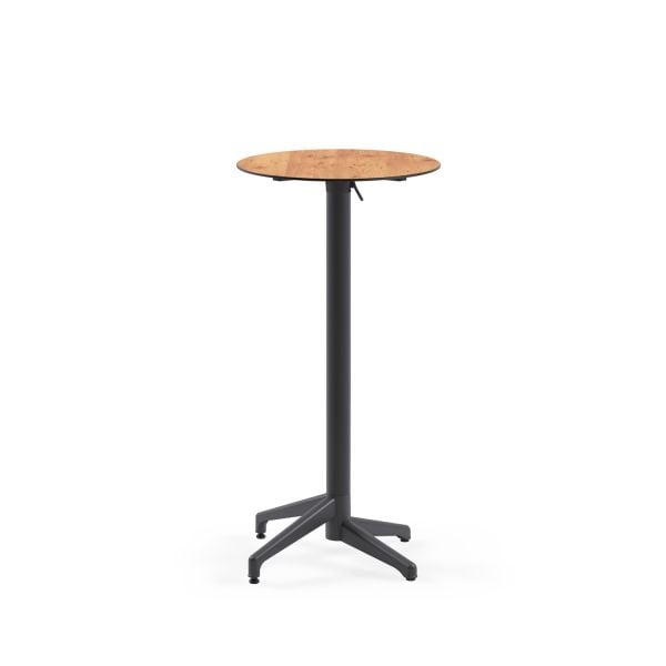 Compact Paslanmaz Yuvarlak Katlanır Bar Masası - 60 cm Çap, Novecento Ahşap Laminat Üst, Dış Mekan Bahçe & Otel Kullanımı için Dayanıklı ve Şık Tasarım