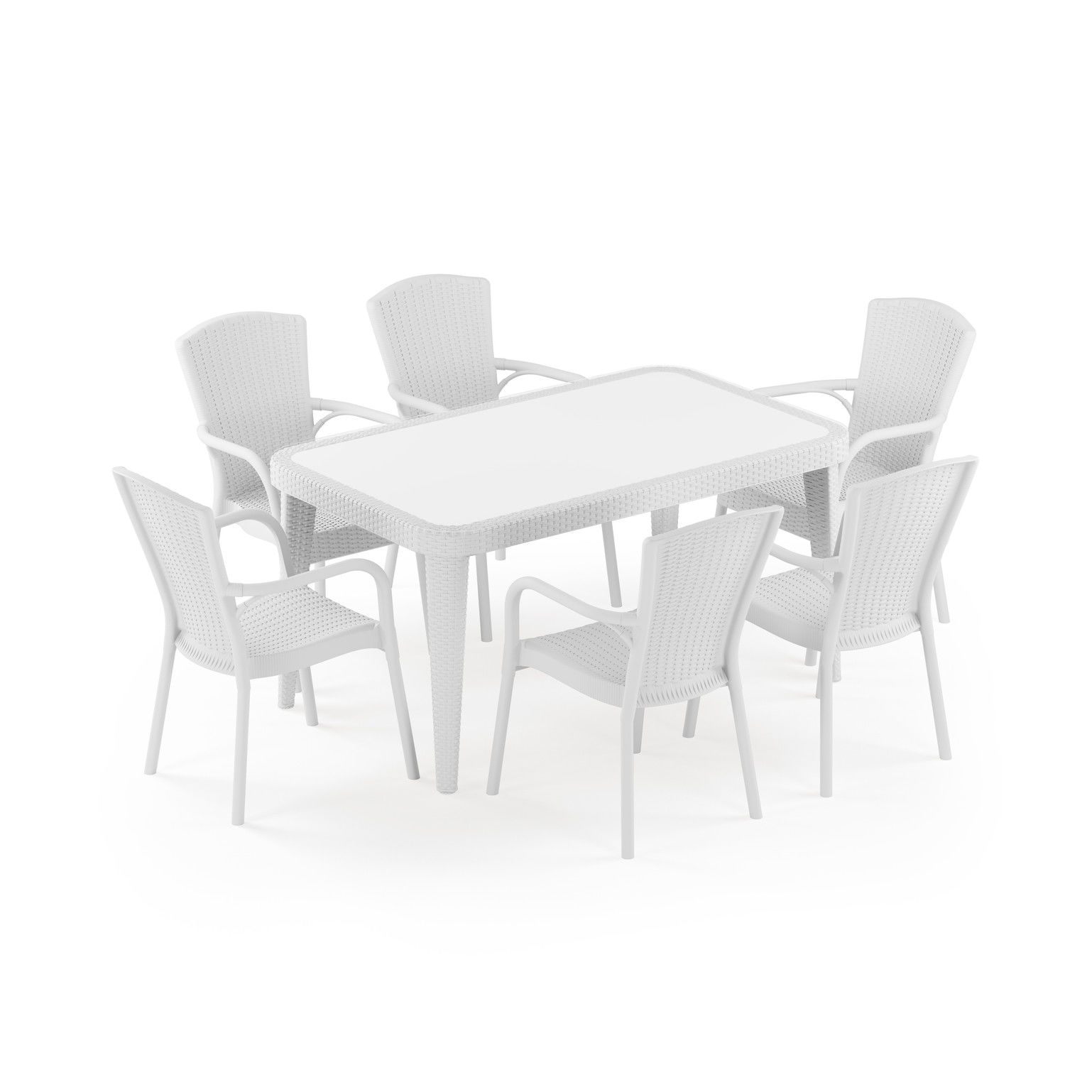 Beyaz 6 Kişilik Dış Mekan Bahçe Masa Sandalye Takımı 90x150