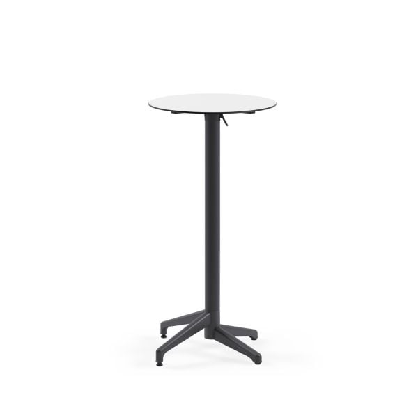 Compact Paslanmaz Bistro Katlanır Bar Masası - Yuvarlak Beyaz Laminat, Antrasit Gri Ayak, Dış Mekan Bahçe ve Cafe Kullanımı İçin Dayanıklı