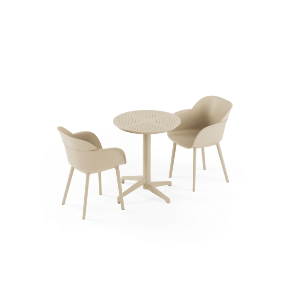 Bej Katlanır Yuvarlak Bahçe Masa Sandalye Takımı 2 Kişilik | 60 cm Çap Paslanmaz İç Ve Dış Mekan Otel Balkon Cafe Masa Sandalye Seti