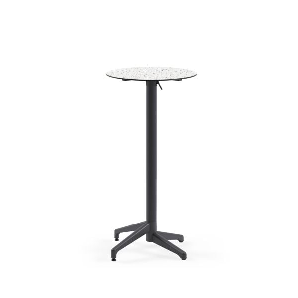 Compact Paslanmaz Katlanır Bar Masası - Terrazzo Mermer Desenli Laminat Üst Tabla, Antrasit Gri Ayaklı, Dayanıklı ve Şık Tasarım | İç ve Dış Mekan Kullanımı İçin Uygun 60.cm
