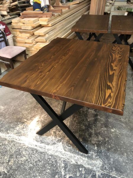 Doğal Ahşap Kütük Restaurant Masası 90x120