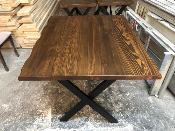 Doğal Ahşap Kütük Restaurant Masası 90x120