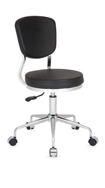 Obje Küçük Ofis Çalışma Sandalyesi, Tekerlekli Amortisörlü Siyah Deri, Minimalist Genç Odası ve Dar Alanlar İçin Ofis Taburesi, Poliüretan Sünger, Metal Krom İskelet, Ücretsiz Kargo