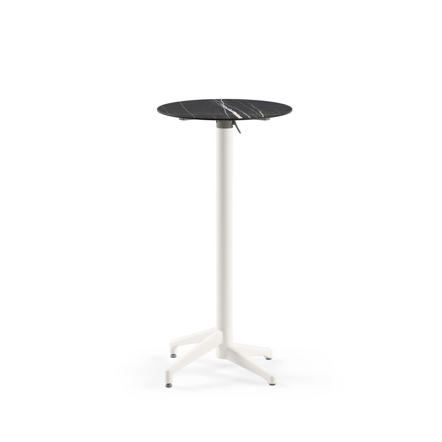 Compact Paslanmaz Katlanır Bistro Kafe Bar Masası | 60 cm Yuvarlak Siyah Mermer Desenli | Beyaz Renk Ayaklı | İç & Dış Mekan Kullanımı | Şık ve Dayanıklı Tasarım