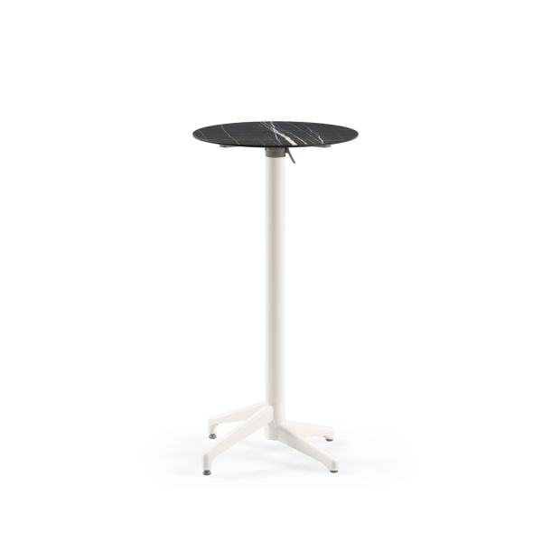 Compact Paslanmaz Katlanır Bistro Kafe Bar Masası | 60 cm Yuvarlak Siyah Mermer Desenli | Beyaz Renk Ayaklı | İç & Dış Mekan Kullanımı | Şık ve Dayanıklı Tasarım