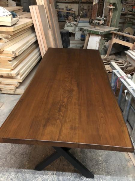 Ceviz Renk Kütük Masa 180x90 Metal Ayaklı Doğal Kenar