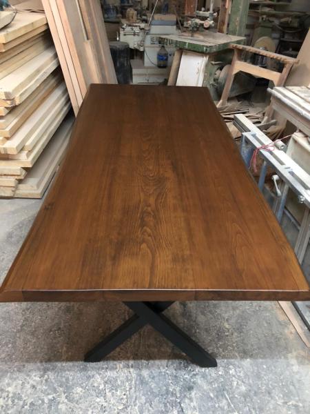 Ceviz Renk Kütük Masa 180x90 Metal Ayaklı Doğal Kenar