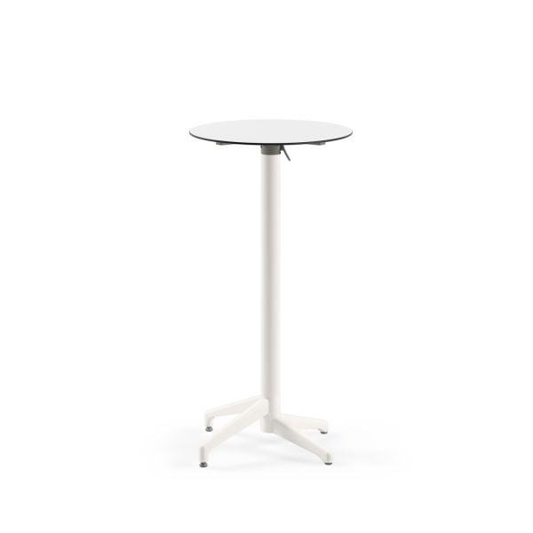 Compact Paslanmaz Katlanır Bahçe Bar Masası - Yuvarlak 60 cm Beyaz Laminat Üst, Katlanabilir Bistro Kokteyl Restaurant Masası, Dış Mekan ve İç Mekan Kullanımı