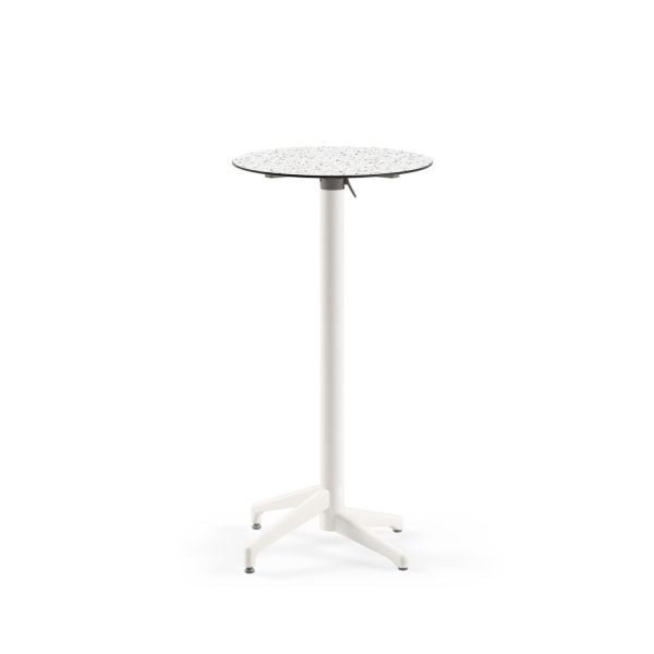 Compact Paslanmaz Katlanır Bar Masası – Yuvarlak Terrazzo Mermer Desenli Üst Tabla, Dış Mekan Bahçe, Restoran, Kafe, Otel İçin Dayanıklı