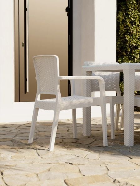 Beyaz 6 Kişilik Rattan Plastik Bahçe Masa Sandalye Takımı