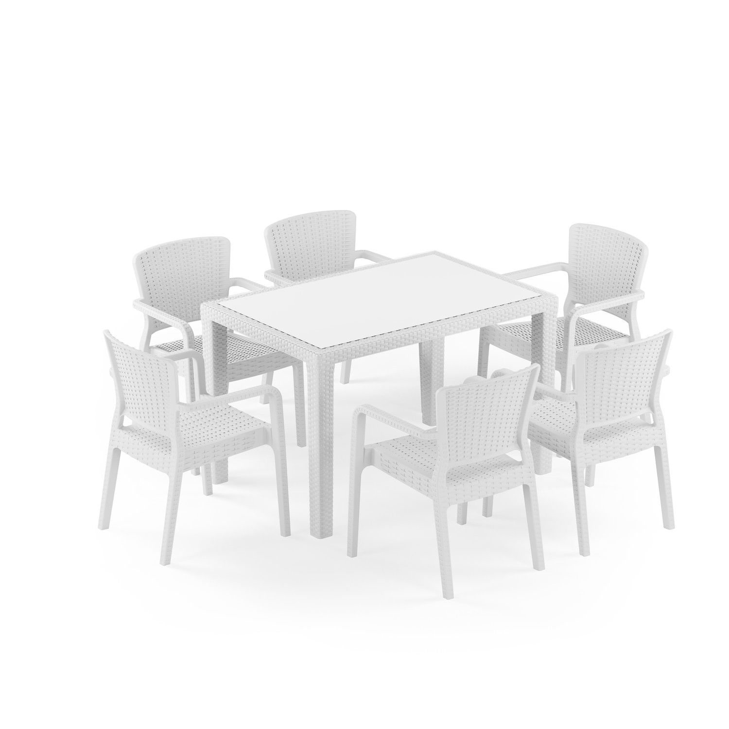 Beyaz 6 Kişilik Rattan Plastik Bahçe Masa Sandalye Takımı