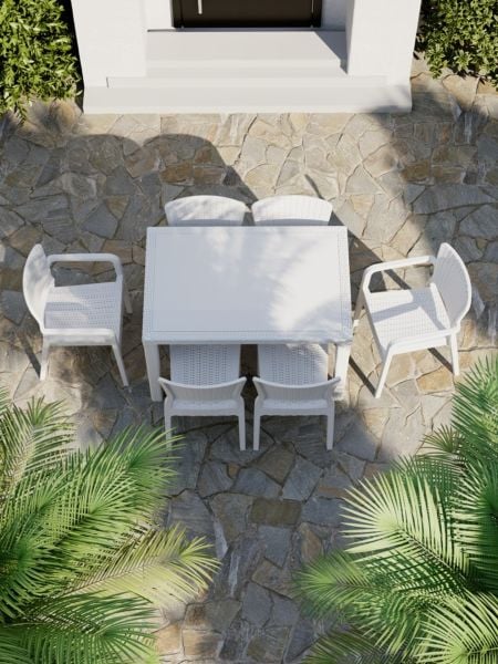 Beyaz 6 Kişilik Rattan Plastik Bahçe Masa Sandalye Takımı