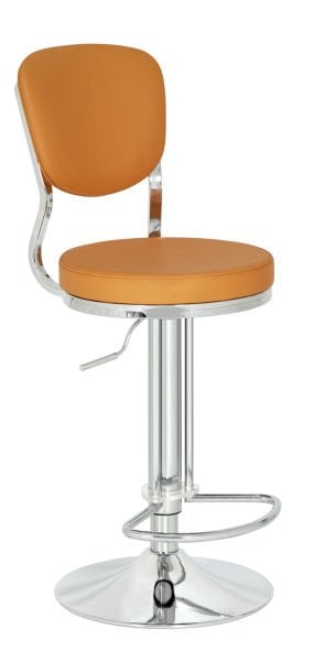 Obje Metal Krom Turuncu Deri Mutfak Bar Sandalyesi - Ayarlanabilir Yükseklikli, Şık ve Ergonomik Bar Taburesi, Otel, Kafe ve Restoran Kullanımı için İdeal