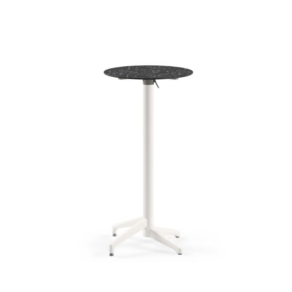 Compact Paslanmaz Katlanabilir Bistro Bar Masası – Terrazzo Mermer Desenli, Dış Mekan ve İç Mekan Kullanımına Uygun, Yuvarlak 60 cm, Beyaz Renk Ayaklı