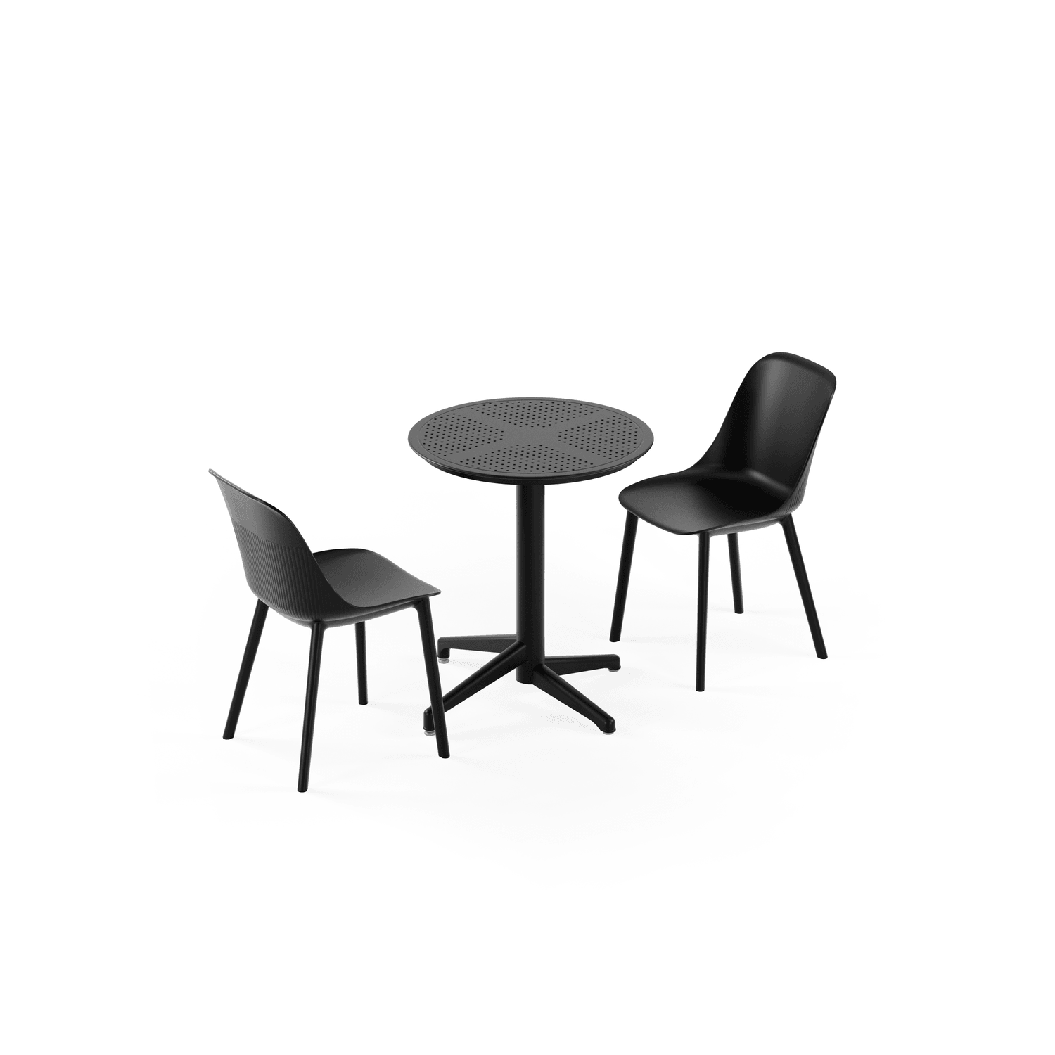 Siyah 2 Kişilik Dış Mekan Bahçe Masa Sandalye Takımı – 60 cm Çap Sabit Yuvarlak Masa, Balkon, Teras, Kafe, Cafe, Otel ve Restoran İçin