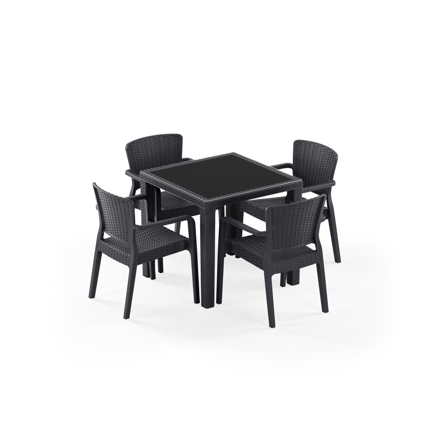 Antrasit 4 Kişilik Rattan Plastik Bahçe Masa Sandalye Takımı