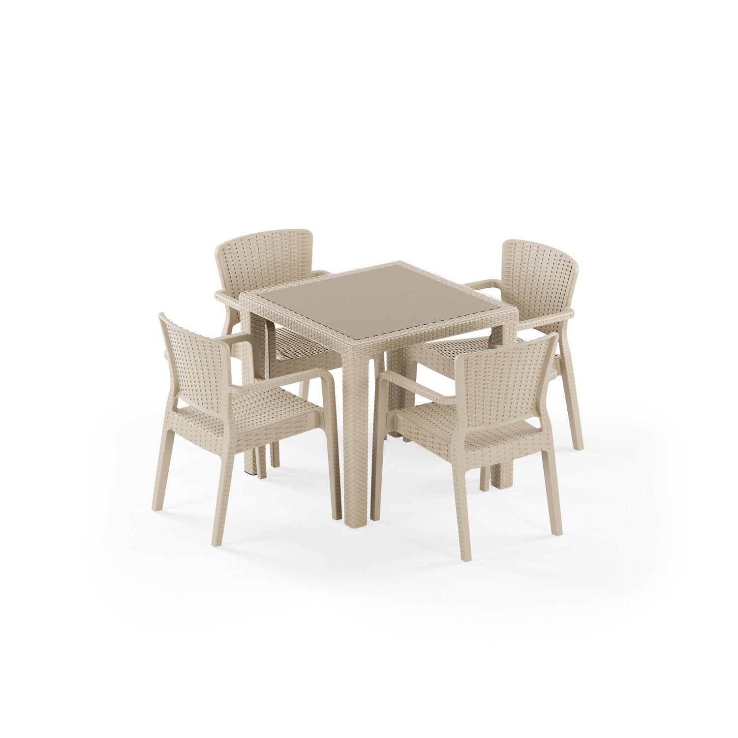 Bej 4 Kişilik Rattan Plastik Bahçe Masa Sandalye Takımı