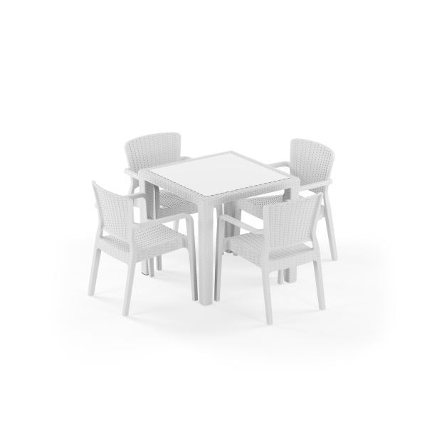 Beyaz 4 Kişilik Rattan Plastik Bahçe Masa Sandalye Takımı