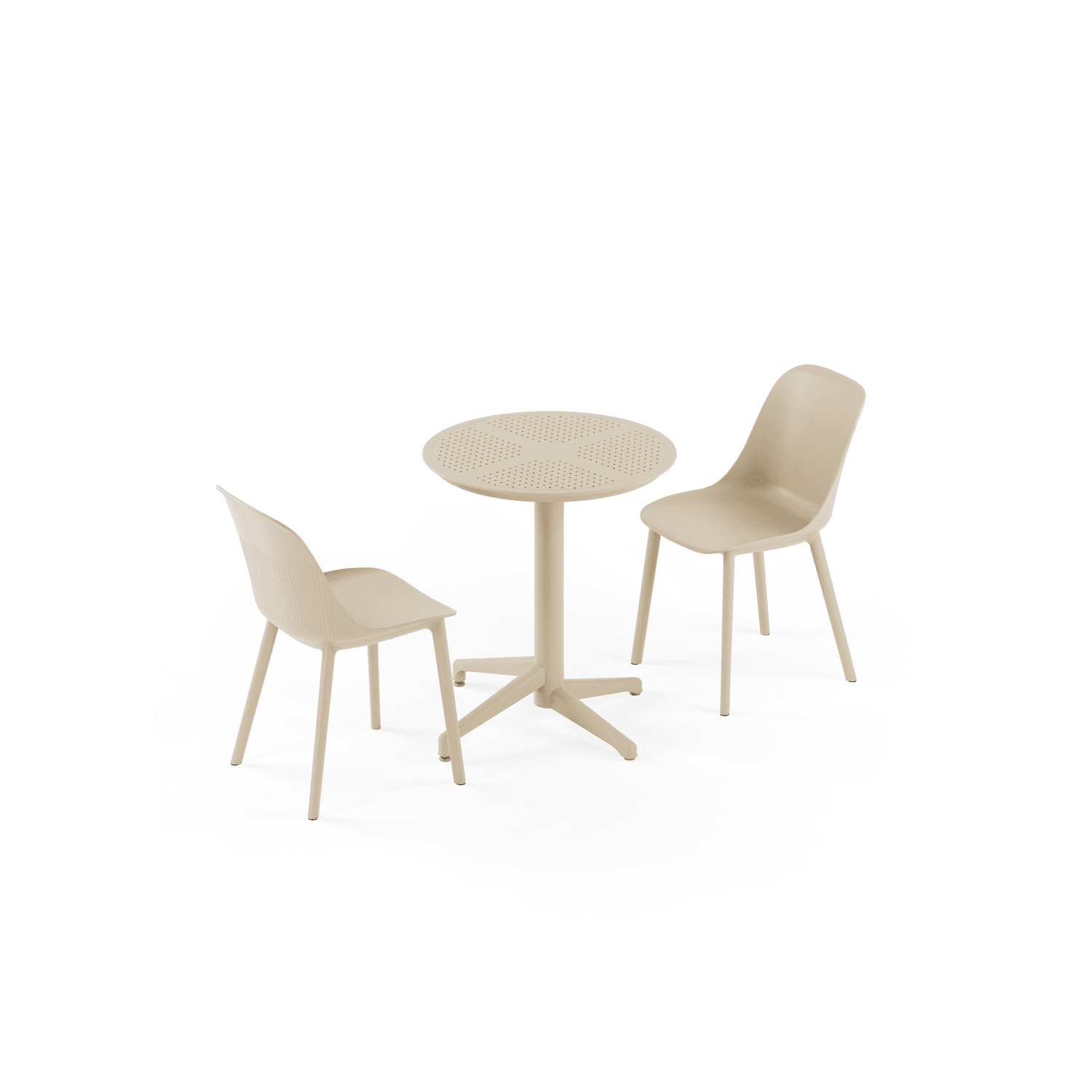 Bej 2 Kişilik Dış Mekan Bahçe Masa Sandalye Takımı 60 cm Yuvarlak