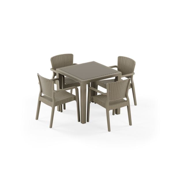 Vizon Rattan Plastik 4 Kişilik Bahçe Masa Sandalye Takımı