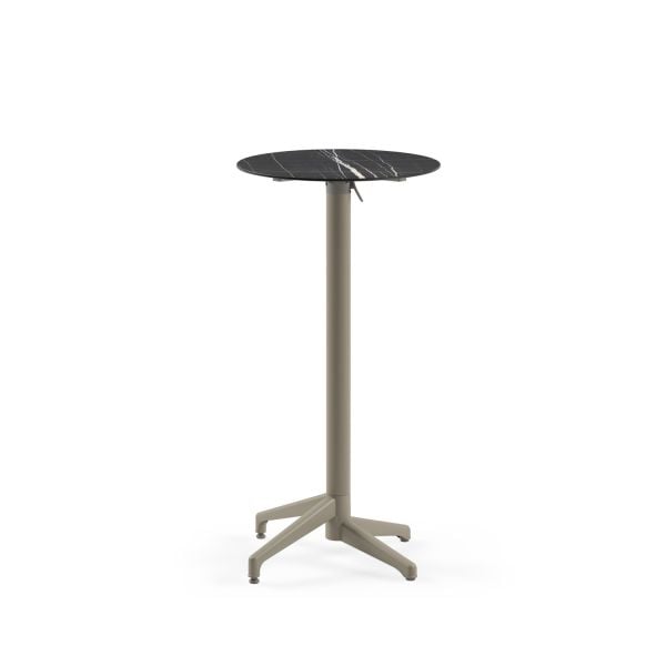 Compact Paslanmaz Katlanır Bar Masası - 60 cm Yuvarlak Siyah Mermer Desenli Üst, Dayanıklı ve Şık Dış Mekan Bahçe Bar Masası
