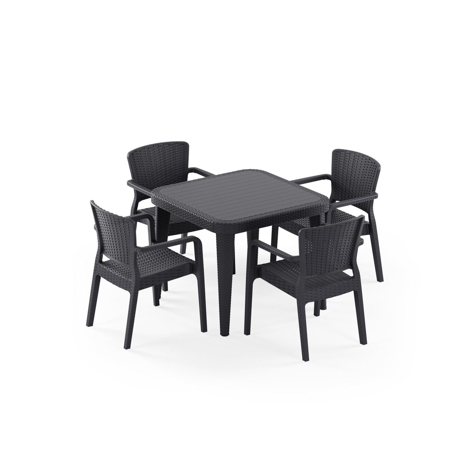 Antrasit Rattan Bahçe Masa Sandalye Takımı 4 Kişilik 90x90